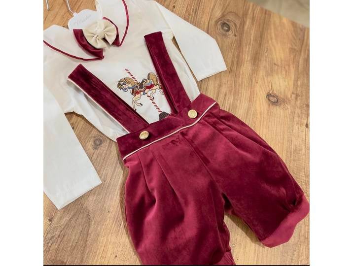 Ensemble bébé garçon automne hiver rouge velours carrousel broderie Vintage costume pour noël Eid casual C111