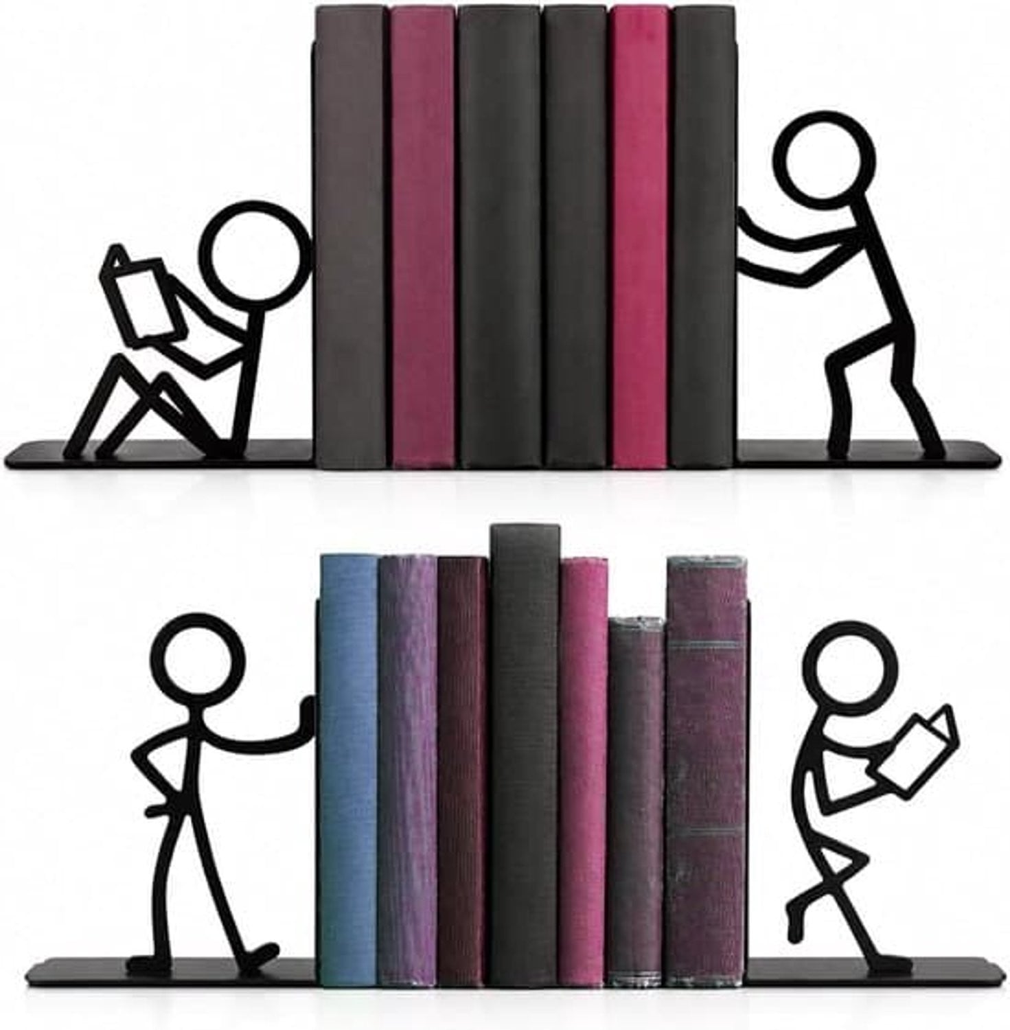 Set van 4 decoratieve metalen boekensteunen - Zwart