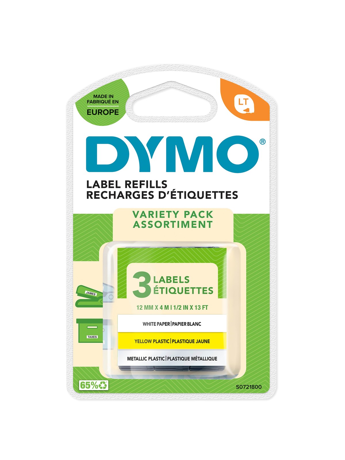 DYMO LetraTag Etikettenband | Papier/Kunststoff/Metall | 12 mm x 4 m | 3 Stück