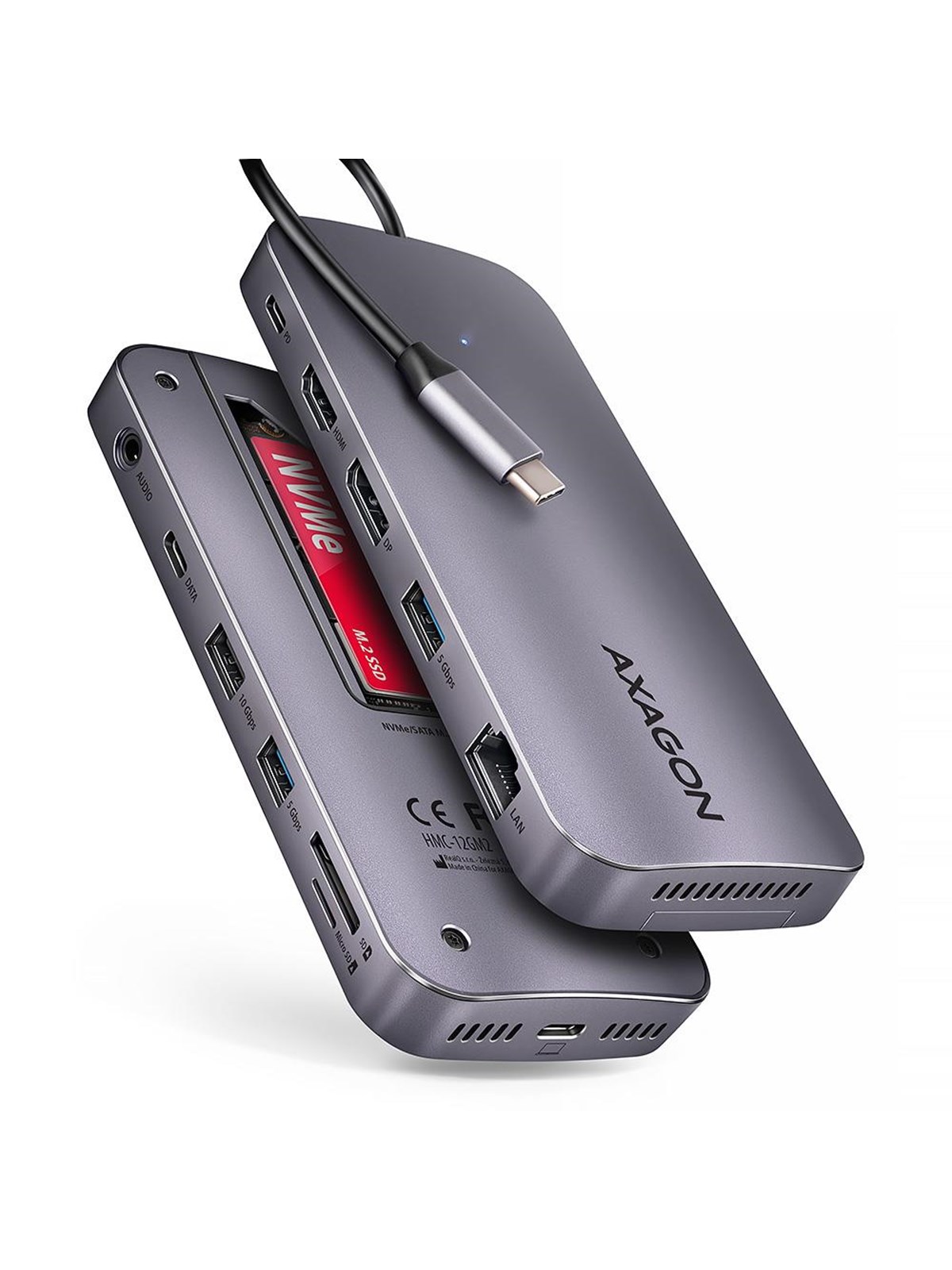 AXAGON Gen2Combo 12-in-1 USB-C 10 Gbps HUB USB-Hubs - USB 3.2 - 12 - Grau