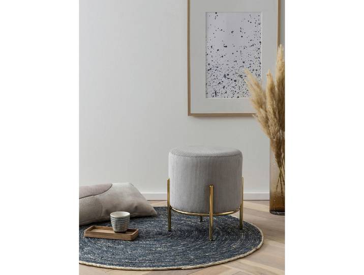 Livetastic Hocker, Gold, Hellgrau, Metall, rund, 38 cm, Wohnzimmer, Hocker, Sitzhocker