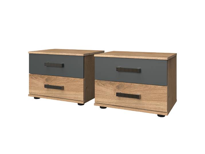 Tables de chevet Stockholm B - Lot de 2 40cm Marron/Noir