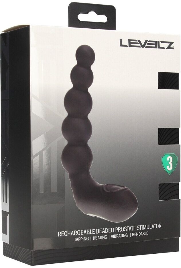 Levelz Stimulateur prostatique en silicone vibrant, chauffant et flexible avec perles - Noir