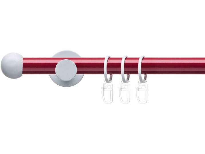 Gardinenstange LIEDECO Fertigstilgarnitur 20 mm Power Celebration Kugel Gr. 2, rot (rot, weiß), L:200cm Ø:2mm, Eisen, Gardinenstangen, Gardinenstange, Gardinenstange Komplett, Farbkombination
