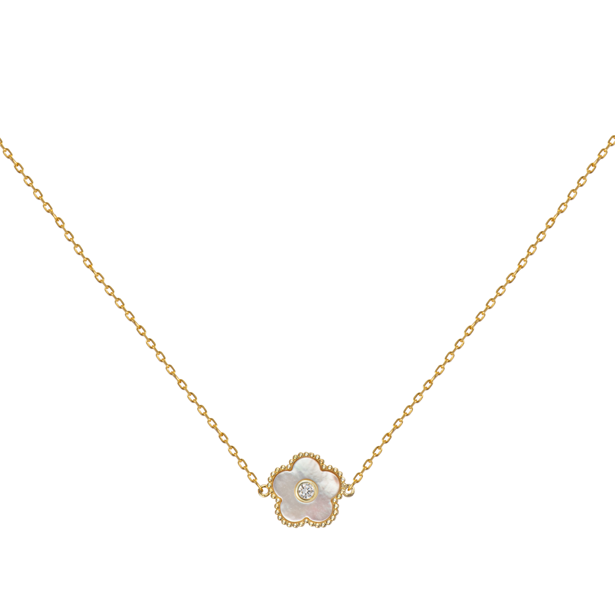 Jacques Lemans Kette Blume Sterlingsilber vergoldet mit Perlmutt/Zirkonia