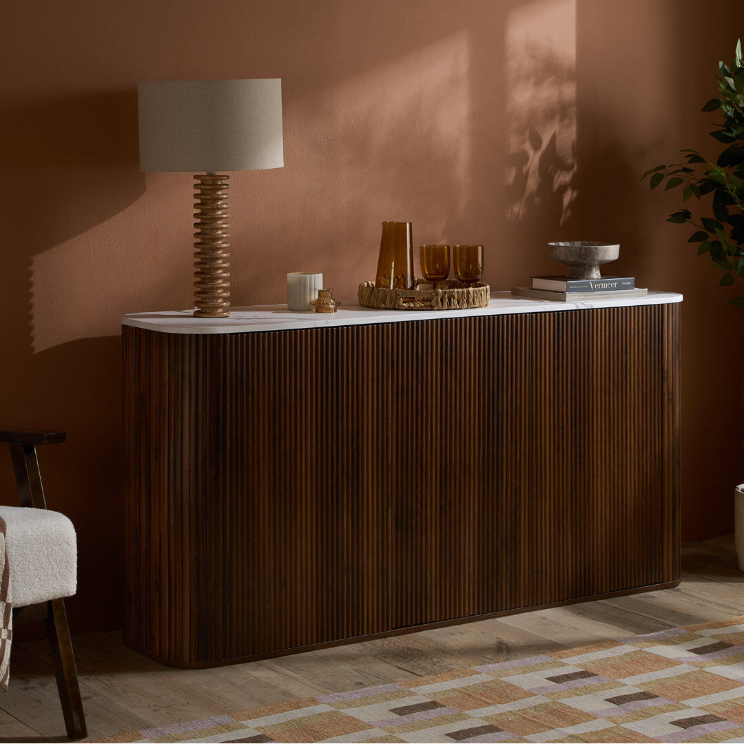 Birlea RUSSO Collection Fluted 3 Door Sideboard - Push To Open - 120cm Width Dark Brown Wood 80cm H X 160cm W X 40cm D