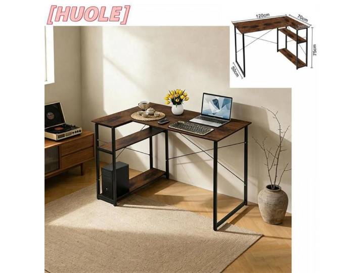 Bureau informatique e-sport - HUOLE - rangement intégré pour équipement de jeu ambiance RGB élégante - bois brûlé.