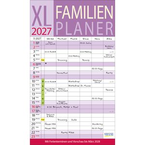 Korsch Familienplaner 239727, XL, Jahr 2027, 1 Monat auf 1 Seite, mit 6 Spalten, 27 x 46cm