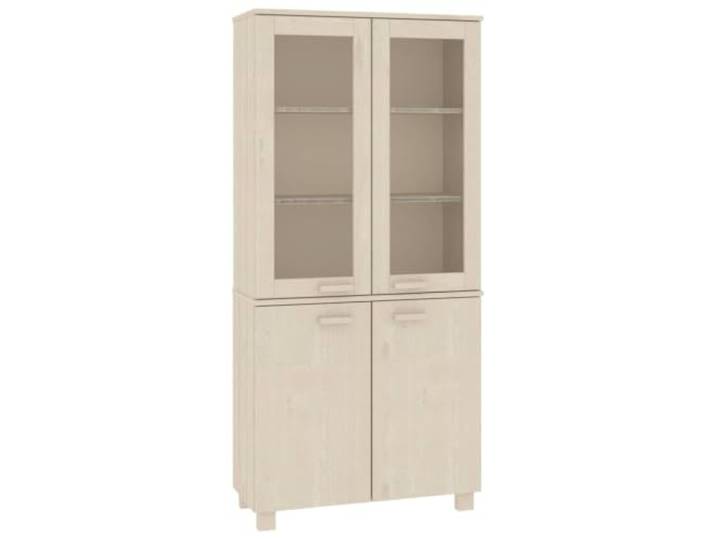 Foknhdi Highboard HAMAR Kiefer Massivholz Honigbraun 85x35x180 cm Kompakter Schrank aus Echtholz und Glas mit viel Stauraum fuer Wohnzimmer, Esszimmer oder Flur.
