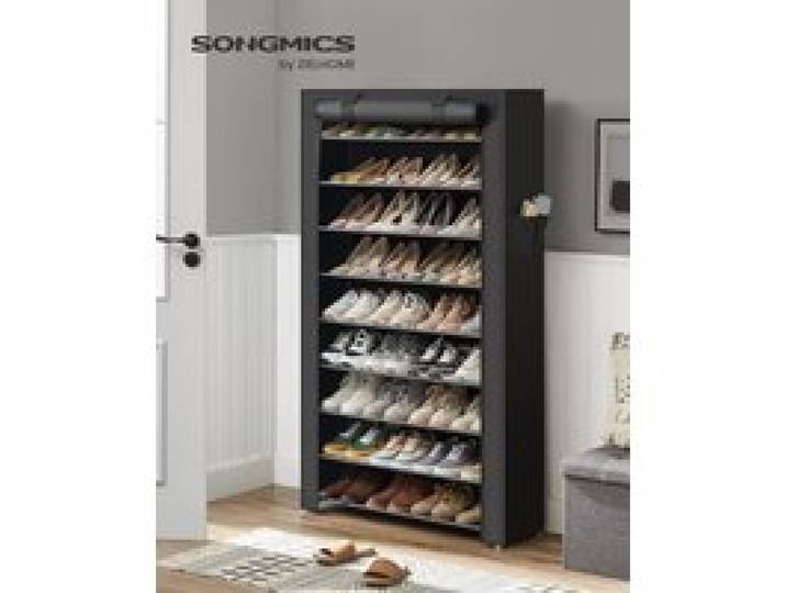 SONGMICS 10-niveau 28x88x160 cm schoenenrek Schoenenkast Schoenenopberger Stofdichte hoes Schoenenorganizer