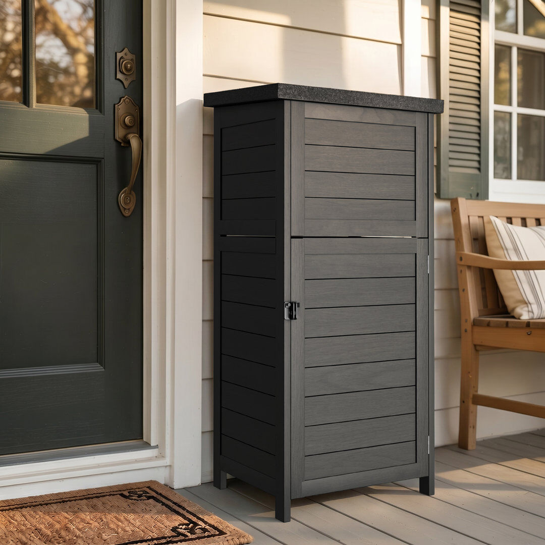 Pamapic Wooden Parcel Box Outdoor,Lockable Weatherproof Floor Mounted Secure Front Access,19.5x19x45in,Black Black