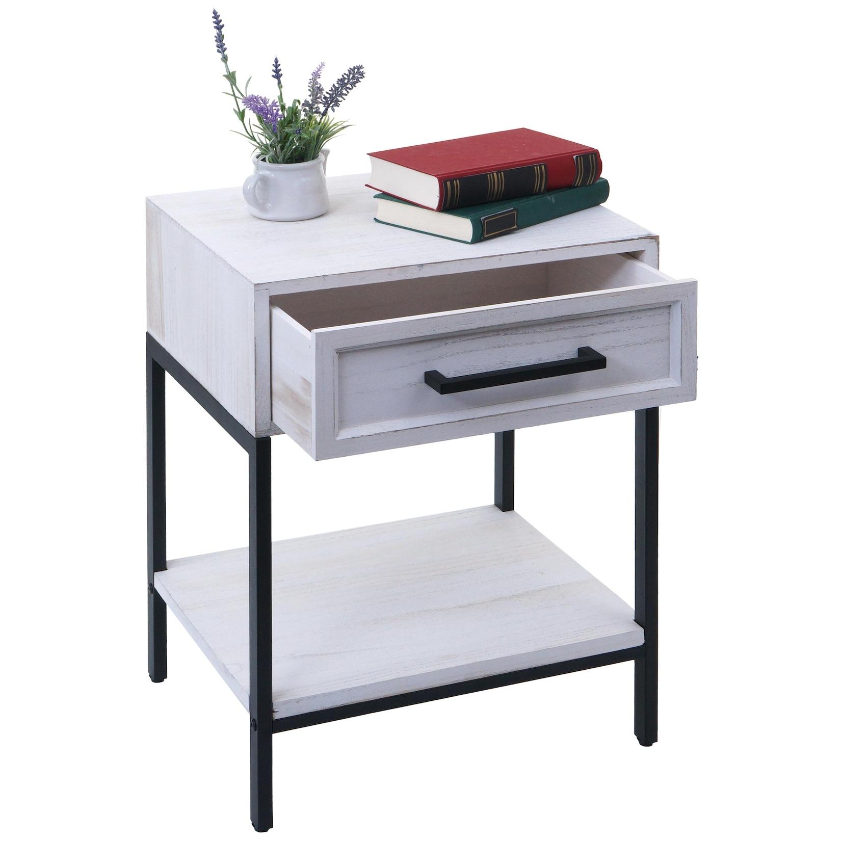 Nachttisch MCW-N91, Kommode Beistelltisch Nachtschrank Schrank, Schublade Shabby-Look Paulownia Holz 59x43x36cm ~ weiß