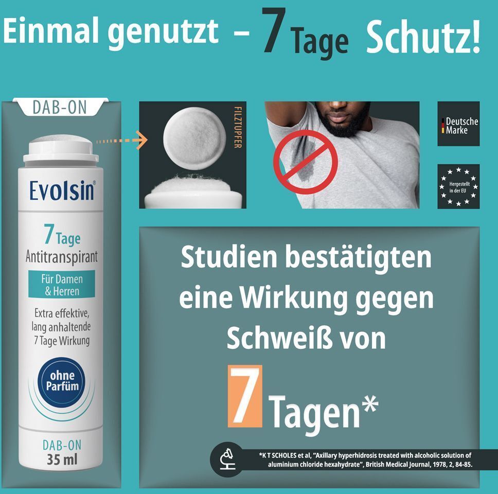 Evolsin 7 Tage Antitranspirant Dab-on ohne Parfüm 2x 2x35 ml Körperpflege