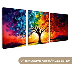 LEINWANDBILD 3er Set Baum - Farbenfroh - Malerei-Look - Abstrakt 90x40 cm