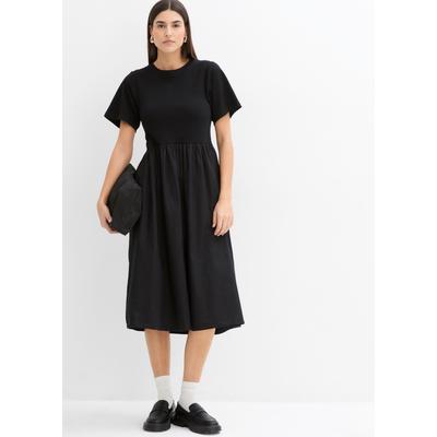 Midikleid BONPRIX, Damen, Gr. 44, N-Gr, schwarz, Obermaterial: 100% Baumwolle. Unterteil: 100% Baumwolle, A-Linie, Kleider Midikleid, aus Baumwolle, A-Linien-Passform, Kurzarm-Design, Midilänge