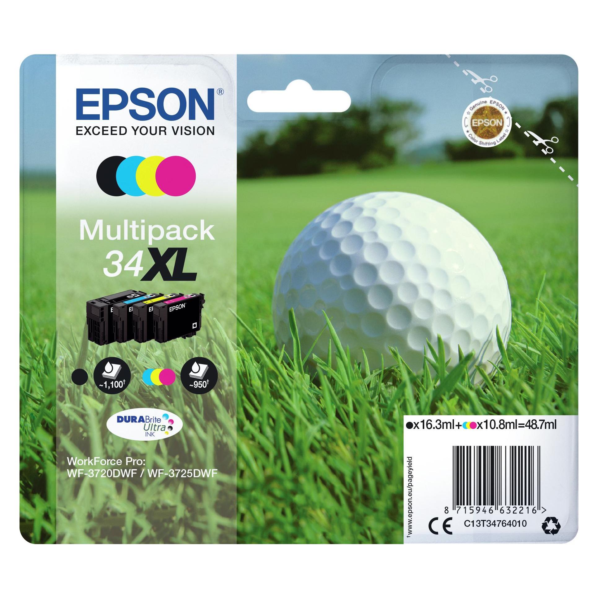 Epson Ink/34XL Golf Ball CMYK SEC (BK, C, M, Y) (C13T34764020)
