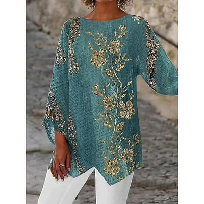 Damenbluse Langarm Asymmetrischer Saum Ombre Bohemia Täglich Hawaiianisch V-Ausschnitt Reguläre Oberteile Täglich Urlaub Strand Kleidung Asymmetrischer Saum Pink Himmelblau Staubiges Blau Grün Sommer