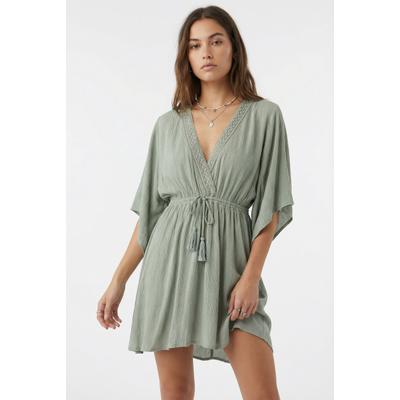 Strandkleid O'NEILL "ESSENTIALS TOKEENA COVER UP", Damen, Gr. L (40), N-Gr, marble arch, Obermaterial: 100% Viskose, Kleider Strandkleid, mit Kordelzug mit Quasten, aus Viskose, lockerer Schnitt