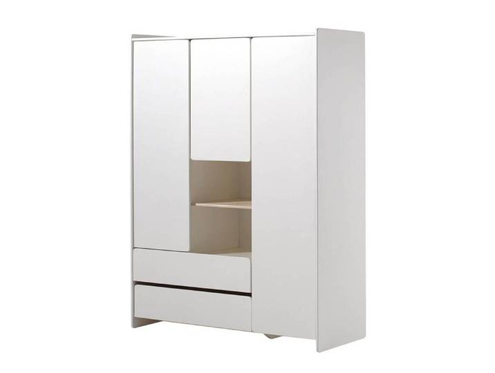 BODHI WHITE - Armoire 3 Portes 2 Tiroirs Blanche et Bois