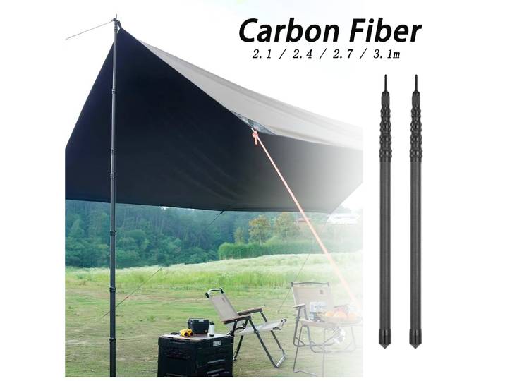 Poteau de Camping en Fiber de carbone de 3.1m, bâche télescopique, télescope réglable, poteau de tente léger en carbone ultraléger de 2.4m