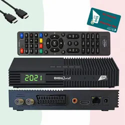 DIGIQuest Ti9 Sat Receiver DVB-S2 Full HD HEVC Tivusat zertifiziert mit aktivierter HD Karte – Italienisches Fernsehen (RAI, Mediaset, LA7) Hotbird 13° + HTS e-com HDMI Kabel