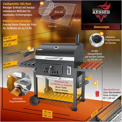 Kesser, Holzkohlegrill, Grill Grillwagen XXL Holzkohlegrill mit Deckel, Rädern (46 cm)