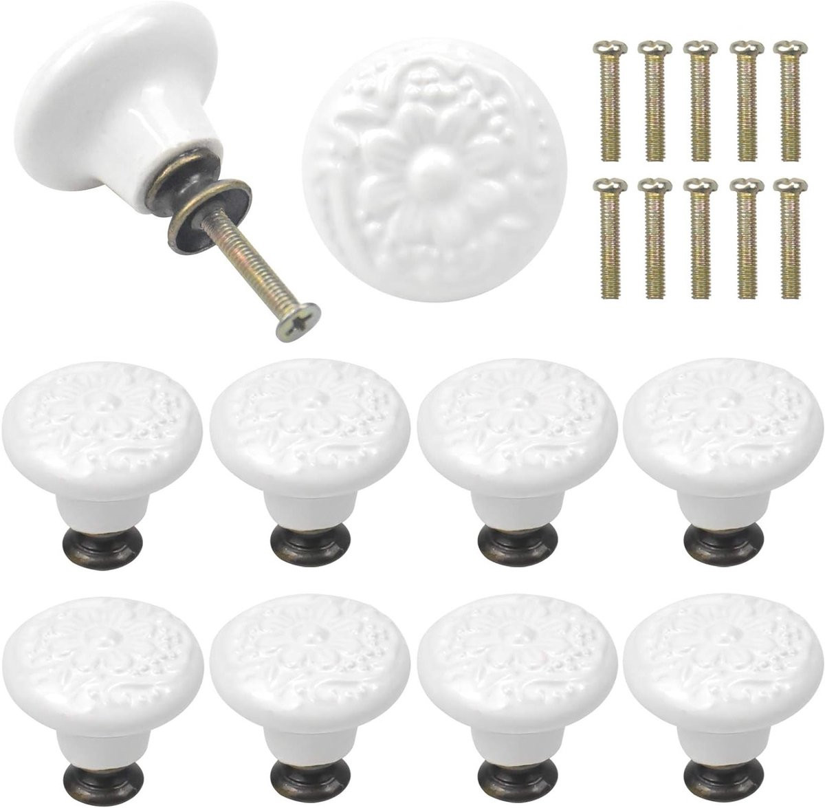 Set van 10 Vintage Keramische Ronde Ladeknoppen 34mm voor Meubels, Keuken en Kinderkamer