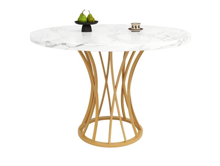 Redom Esstisch, MDF-Marmoroptik mit Metallgestell, 80/80/76 cm, Goldfarben, 80x76x80 cm, Esszimmer, Esstische