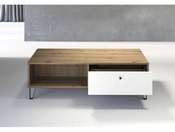 Couchtisch HOME AFFAIRE Tarragona , braun (artisan eiche melamin, weiß matt, artisan eiche melamin), B:110cm H:37cm T:60cm, Tische, Couchtisch, Couchtisch m. 2 Schub.K, 2 Fächern & Soft-Close - (B/T/H) 110/60/37 cm