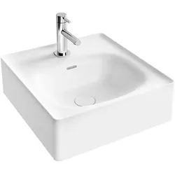 VitrA Equal Aufsatz-Handwaschbecken 7240B403-0631 43x45cm, Hahnloch/Überlaufschlitz, geschliffen, weiß hochglanz VC