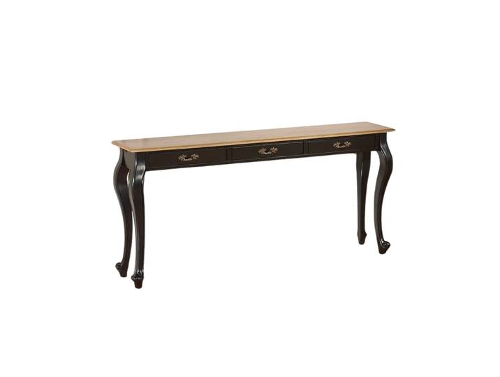 Console style shabby chic, plateau en chêne, 3 tiroirs noir
