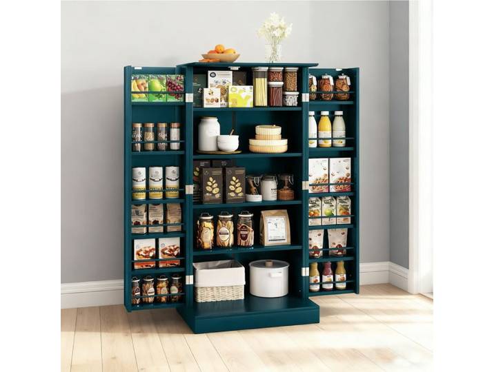 GOPLUS Buffet de Cuisine Bas 60x40x120CM-1 Etagère à 5 Niveaux et 2 Portes à 12 Etagères Vert