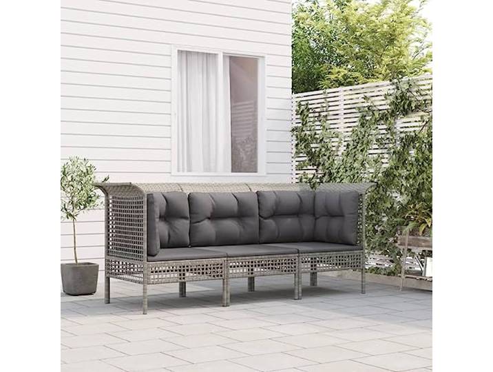 Résine tressée imperméable Salon détente avec cadre acier Gris 20.4 Salon de jardin 3 pcs avec coussins Gris Résine tressée canapé modulable d'extérieur terrasse avec accoudoir et dossier