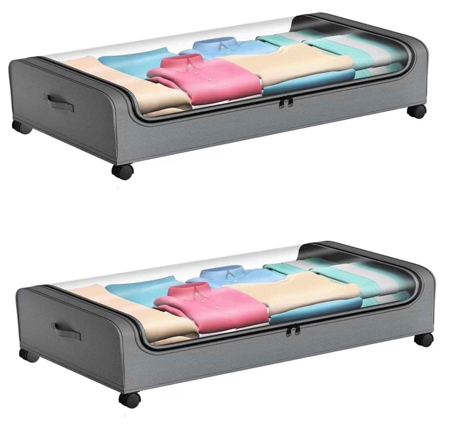 Solid Opbergbox voor onder het bed met metalen frame, wielen en textiel