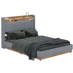 VitaliSpa, Bett, Polsterbett Nura, Grau, 140x200 cm mit 4 Schubladen (140 x 200 cm)