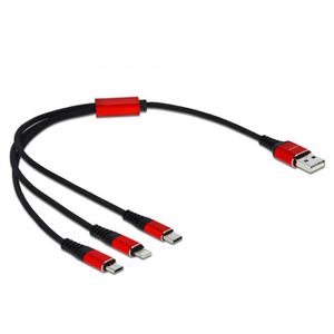 DeLock Ladekabel 85891 3-in-1 Kabel, schwarz, 0,3m, USB-A auf Micro-USB & USB-C & Apple Lightning