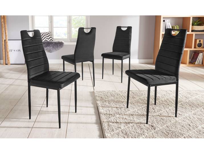 Esszimmerstuhl GOODPRODUCT, schwarz (schwarz, schwarz, schwarz), B:48cm H:98cm T:53cm, Stühle, Esszimmerstuhl, (2 oder 4 Stück) mit Samtbezug, Rückenlehne mit Griff zum Zurückziehen