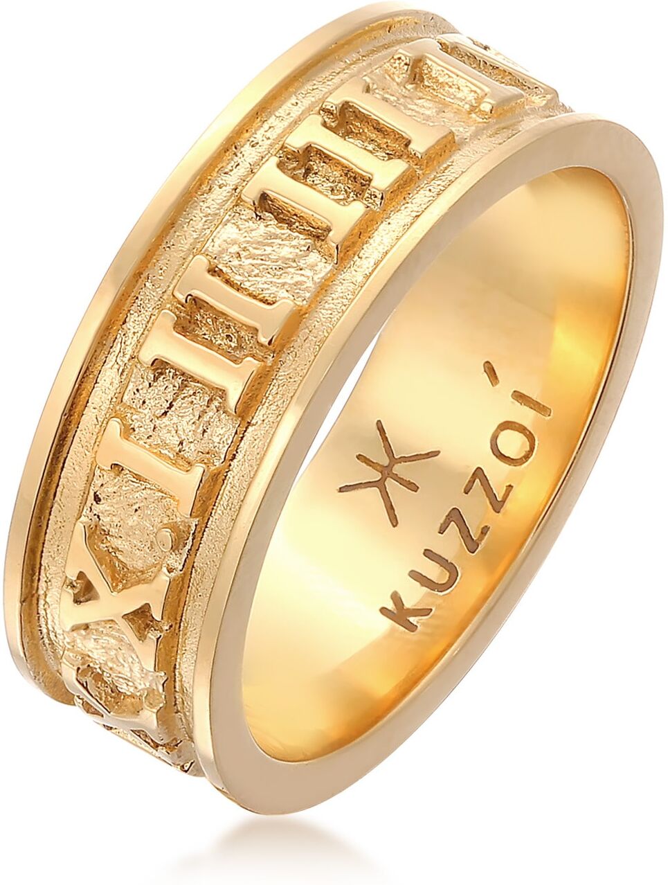 Silberring KUZZOI "Ring Herren Bandring Römische Zahlen 925 Silber" Gr. 64, gold, Fingerringe, Herren, 64, Silber 925 (Sterlingsilber), Silberring