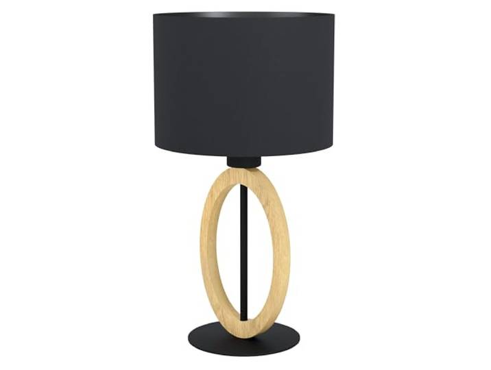 Eglo Lampe de chevet Basildon 1\, lampe de table minimaliste\, lampe de salon en bois naturel et tissu et métal noir\, luminaire design avec interrupteur\, douille E27
