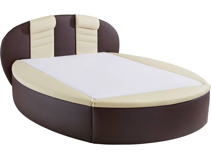 Rundbett, Kunstleder, Dunkelbraun/Vanille, 180×230 cm, Mit Bettkasten, Westfalia Schlafkomfort