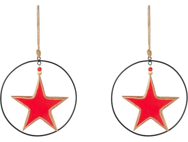 Dekostern CREATIV DECO Weihnachtsstern, Weihnachtsdeko rot , rot, T:1cm Ø:25cm, Holzwerkstoff, Dekosterne, Dekostern, mit Enamel-Lackierung und Metallring, Durchmesser Stern 20 cm