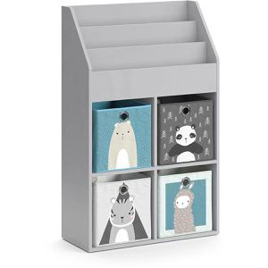 Vicco Bücherregal Luigi, grau, mit 4 Faltboxen, Kinderregal aus Holz, 7 Fächer, 72 x 114,2 x 31cm