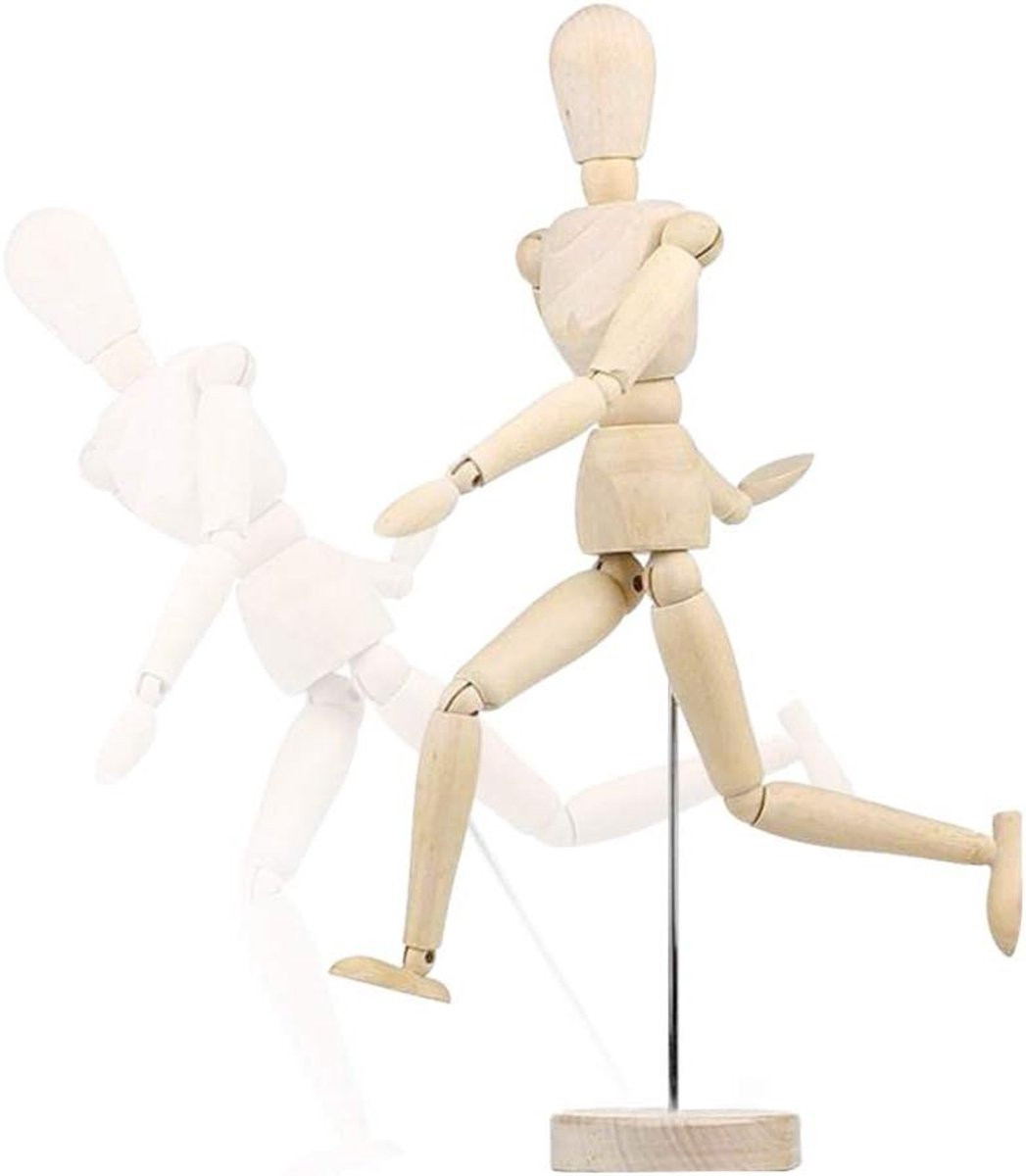 Houten Tekenpop Artist Model met Flexibele Gewrichten - Houtkleur - Hoogte: 30,5 cm