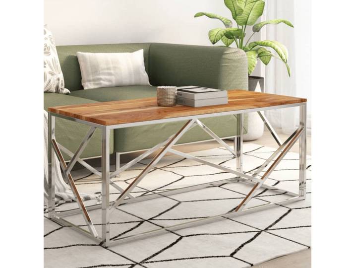 furnicato Couchtisch 110x45x45 cm Echtholz Tischplatte silbernes (1-St)