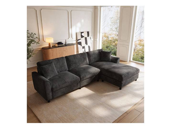 Merax Ecksofa 3-Sitzer Wolken Sofa mit verstellbarer Ottomane, 90 cm Liegefläche, 1 Teile, Chenille, modulare Couch, Wohnzimmer Soffa