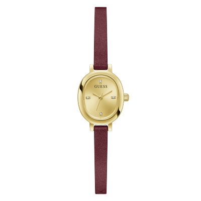 Quarzuhr GUESS "PENELOPE", gold (rot), Armbanduhren, Damen, Quarzuhr, Armbanduhr, Damenuhr, Lederarmband, analog