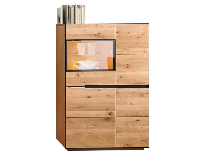 Linea Natura Highboard, Anthrazit, Eichefarben, Holz, Wildeiche, furniert, massiv, teilmassiv, 4 Fächer, 89x136x38 cm, Kleinmöbel, Kommoden, Highboards