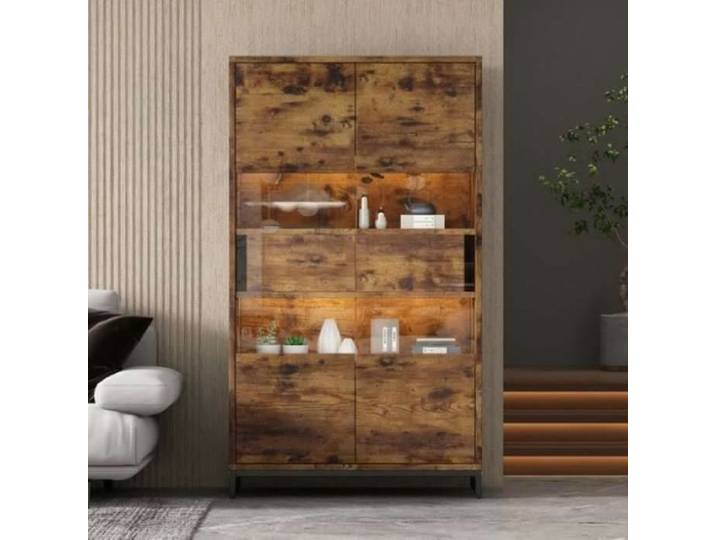 Vitrine avec éclairage LED Compartiment ouvert 2 tiroirs porte acrylique