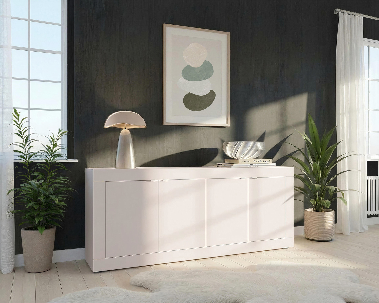 home24 Dressoir Basic beige modern design met mdf materiaal en breedte van 207 cm
