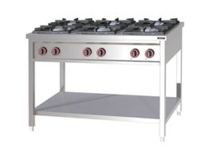 Fourneau à gaz - Casselin - 6 feux - Acier inoxydable - Brûleurs en fonte - 2 x 4000 W + 4 x 7000 W